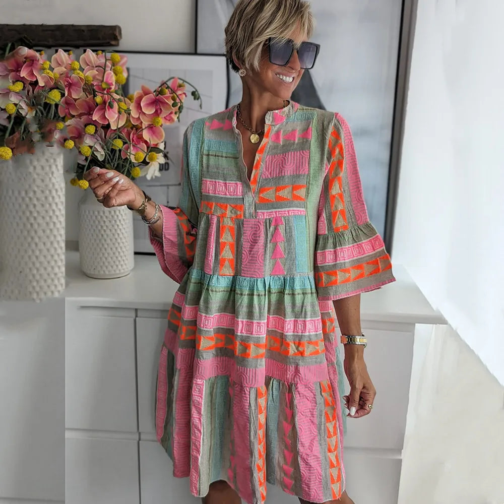 Lily™ | Chic V-Neck Cotton Hemp Summer Dress